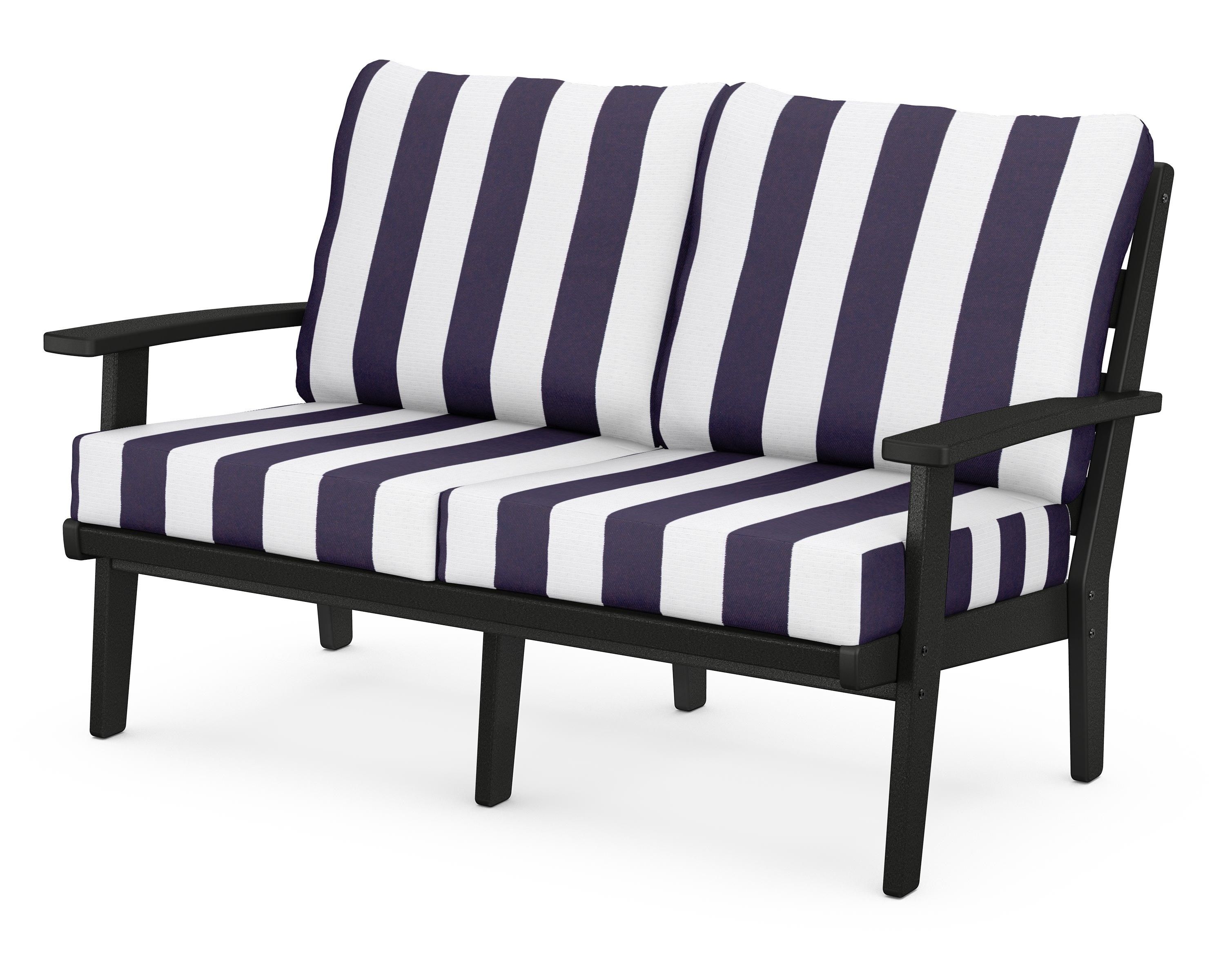 POLYWOOD® Grant Park Deep Seating Loveseat in Black / Cabana Stripe Navy