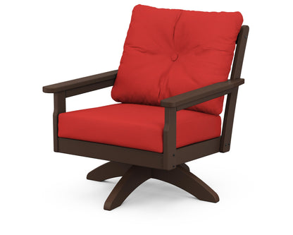 POLYWOOD® Vineyard Deep Seating Swivel Chair in Mahogany / Crimson Linen