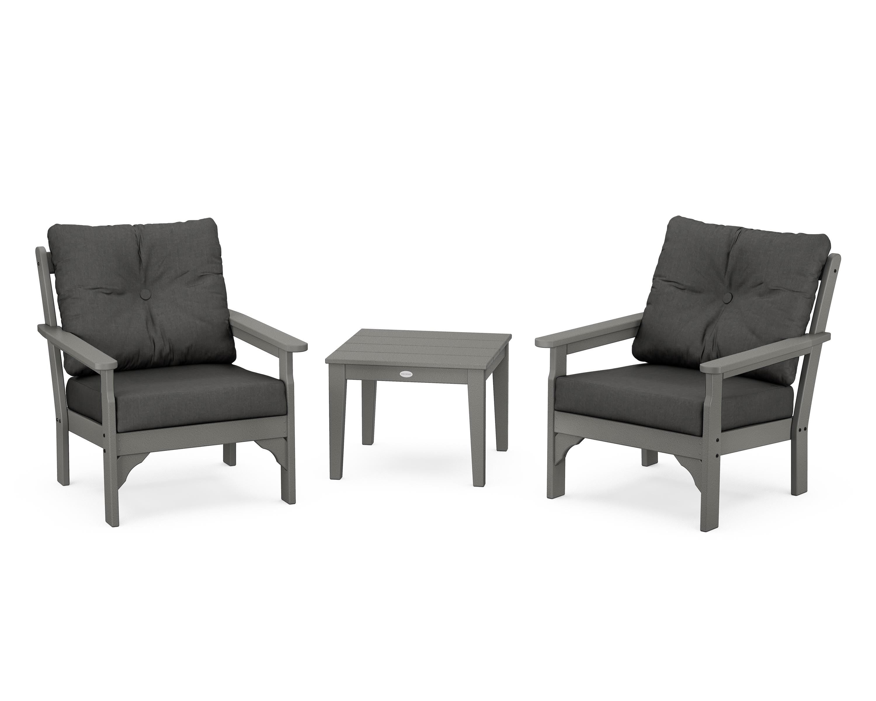 POLYWOOD® Vineyard 3-Piece Deep Seating Set in Slate Grey / Spectrum Carbon