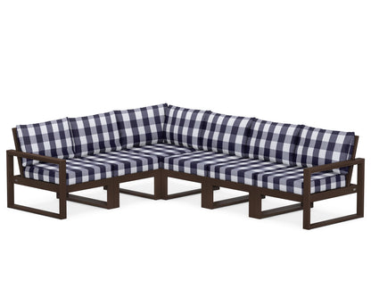 POLYWOOD® EDGE 6-Piece Modular Deep Seating Set in Mahogany / Buffalo Plaid Navy