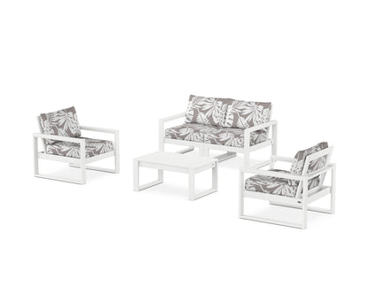 POLYWOOD® EDGE Sectional 4-Piece Deep Seating Set with Loveseat in White / Leaf Grey Mist