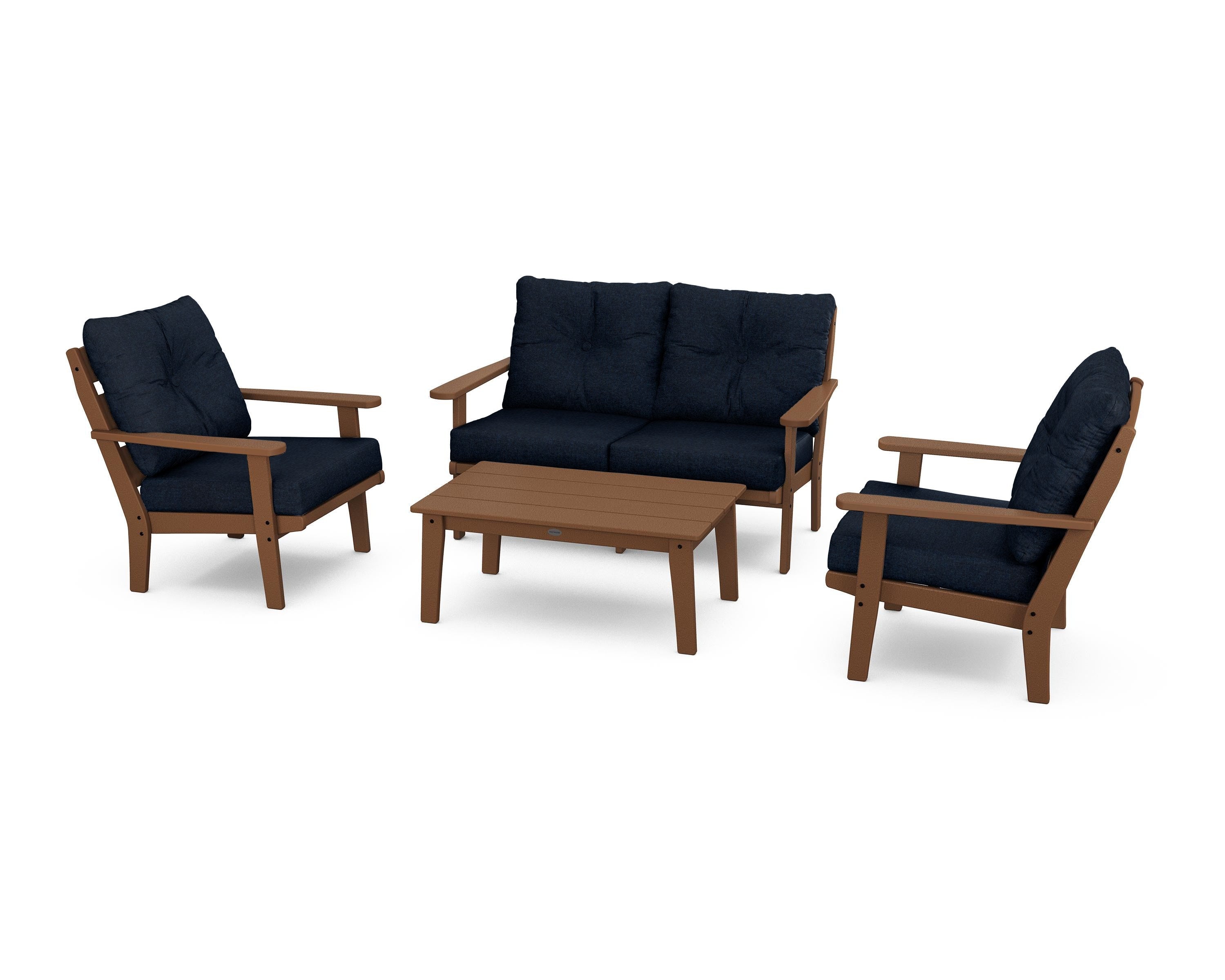 POLYWOOD® Lakeside 4-Piece Deep Seating Set in Teak / Marine Indigo