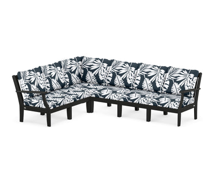 POLYWOOD® Braxton Modular 6-Piece Deep Seating Set in Black / Leaf Marine Indigo