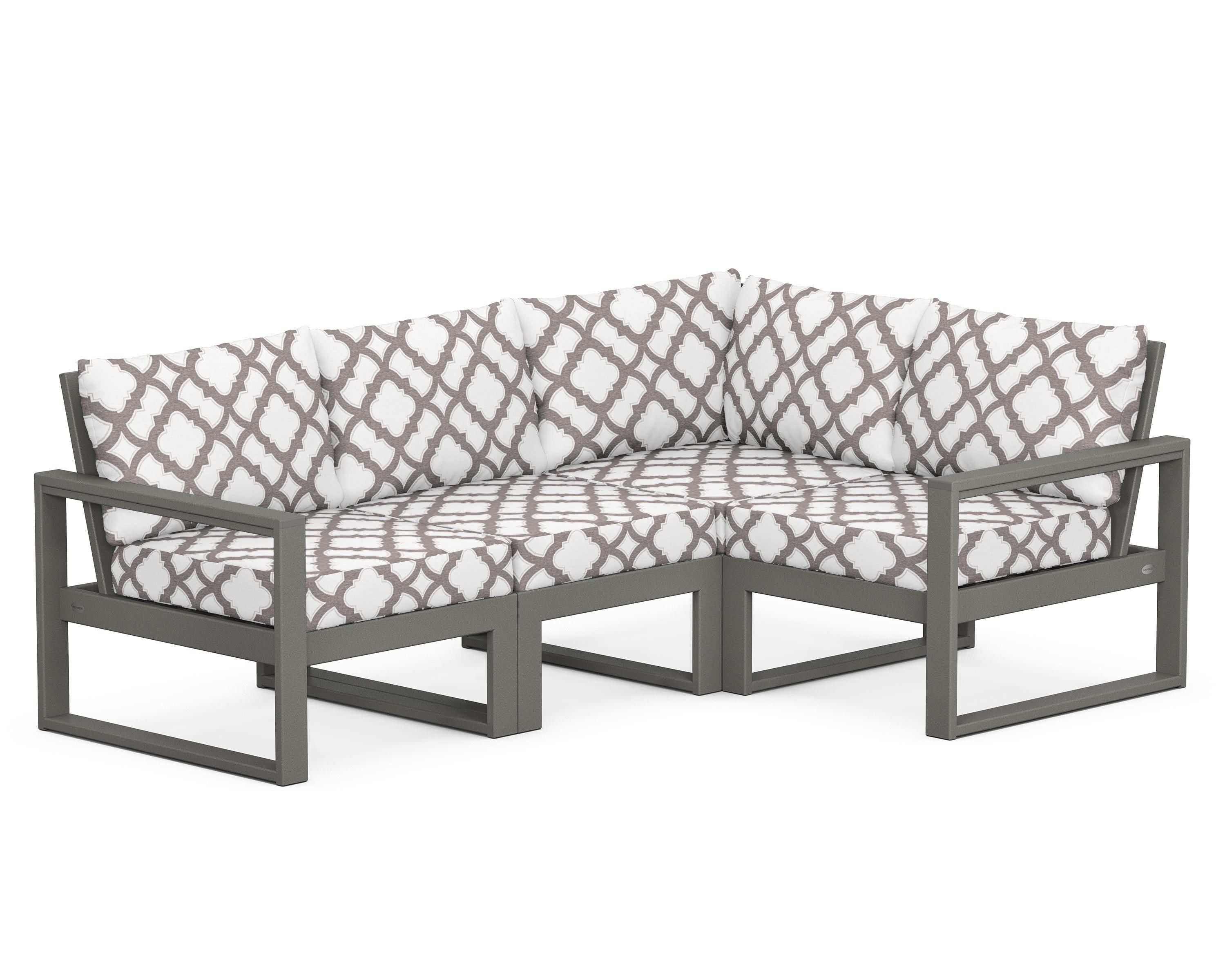 POLYWOOD® EDGE 4-Piece Modular Deep Seating Set in Slate Grey / Trellis Grey Mist