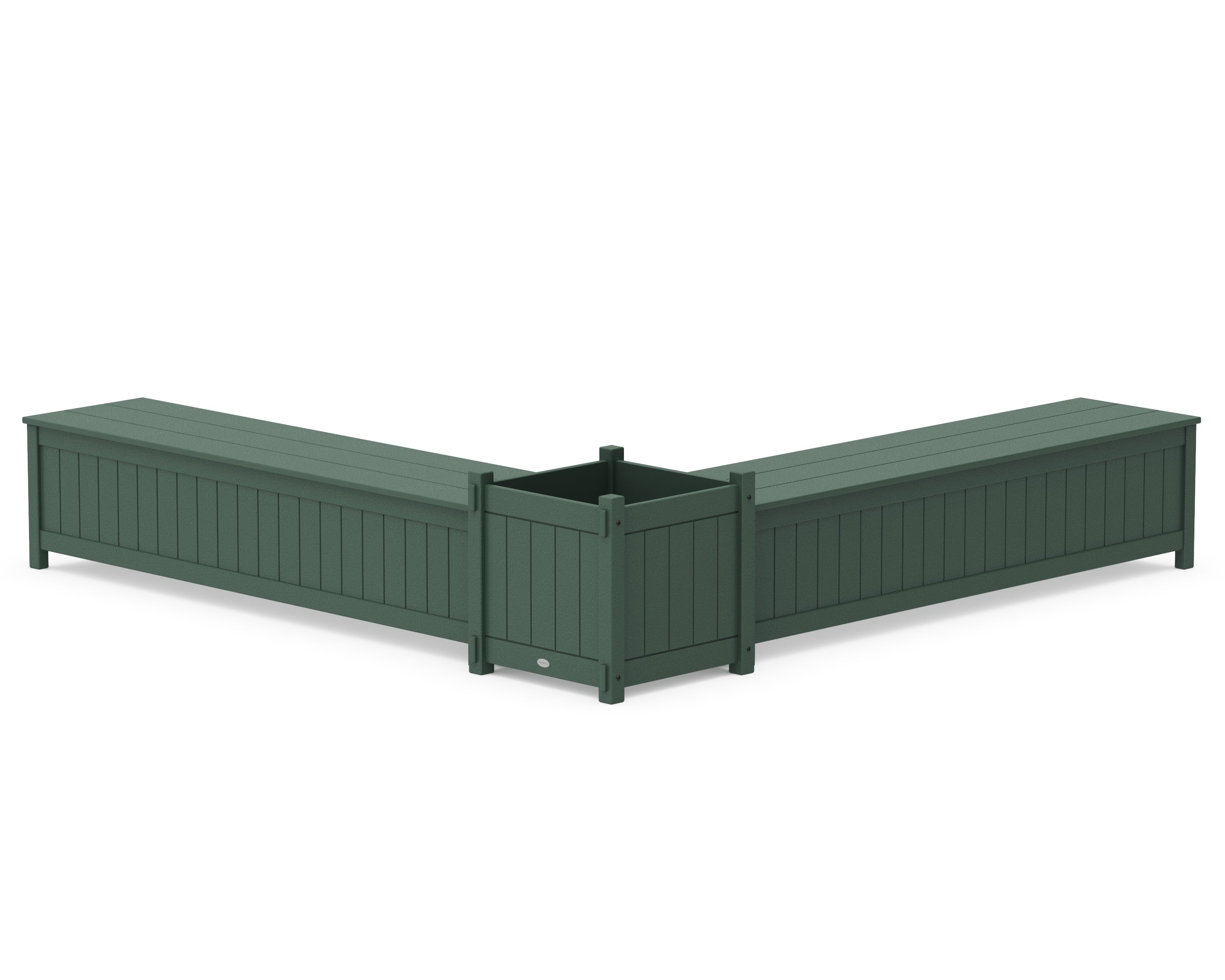 POLYWOOD® 72" Vineyard L- Shaped Planter Storage Bench Set- Large in Green
