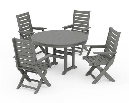 POLYWOOD® Captain Folding Chair 5-Piece Round Dining Set in Slate Grey