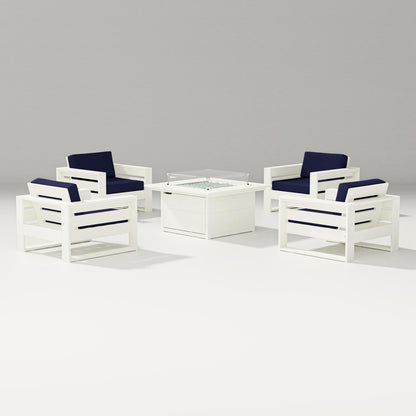 PW Designer Series Latitude 5-Piece Lounge Fire Table Set in Vintage White / Navy