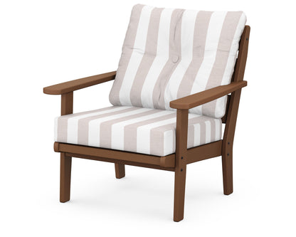 POLYWOOD® Lakeside Deep Seating Chair in Teak / Cabana Stripe Dune Burlap