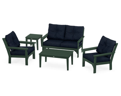 POLYWOOD® Vineyard 5-Piece Deep Seating Set in Green / Marine Indigo