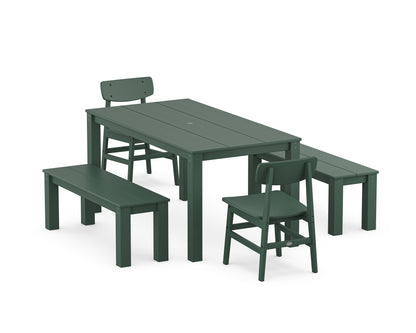 POLYWOOD® Modern Studio Urban Chair 5-Piece Parsons Dining Set with Benches in Green