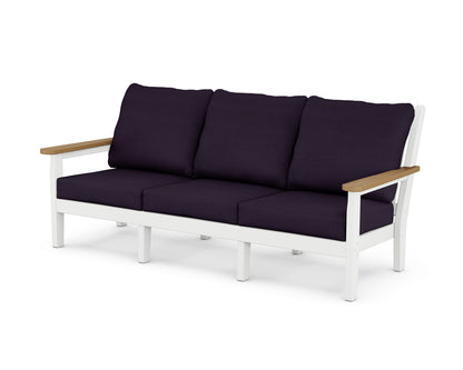 POLYWOOD® Chippendale Deep Seating Sofa in White / Natural / Navy Linen