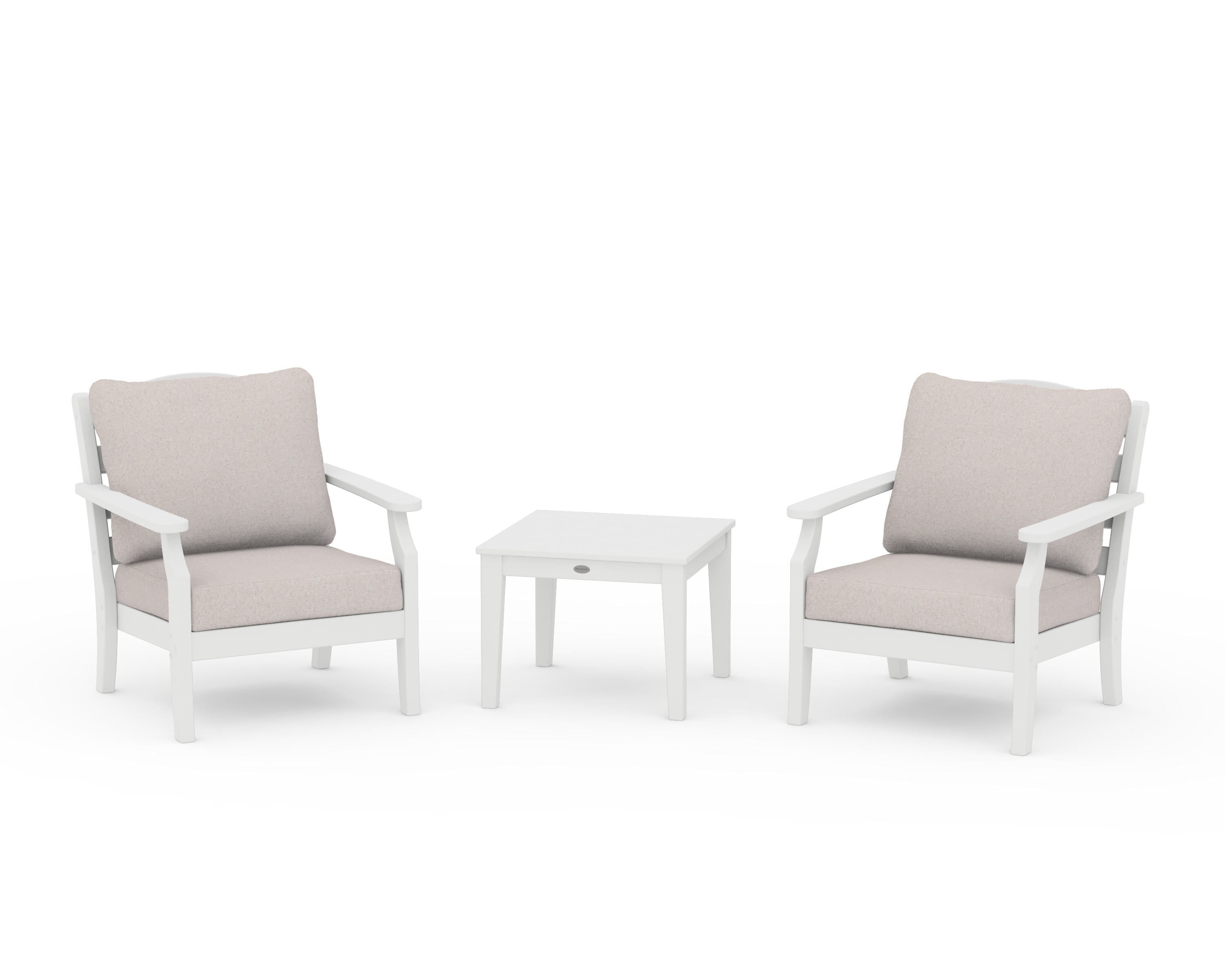Draper James™ by  POLYWOOD® Savannah 3-Piece Deep Seating Set in White / Dune Burlap