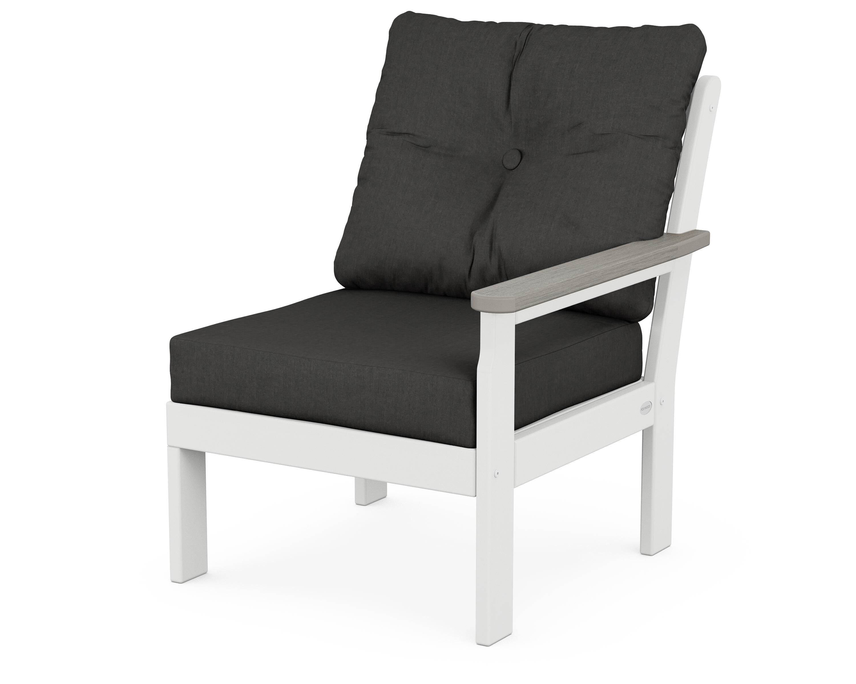 POLYWOOD® Vineyard Modular Right Arm Chair in White / Driftwood / Spectrum Carbon
