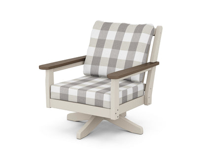 POLYWOOD® Chippendale Deep Seating Swivel Chair in Sand / Kona / Buffalo Plaid Grey Mist