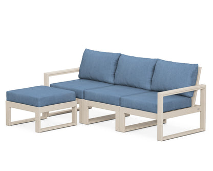 POLYWOOD® EDGE 4-Piece Modular Deep Seating Set with Ottoman in Sand / Sky Blue