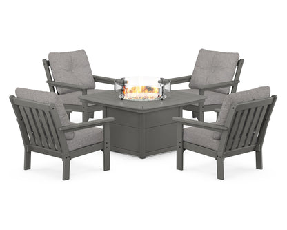 POLYWOOD® Vineyard 5-Piece Conversation Set with Fire Pit Table in Slate Grey / Grey Mist