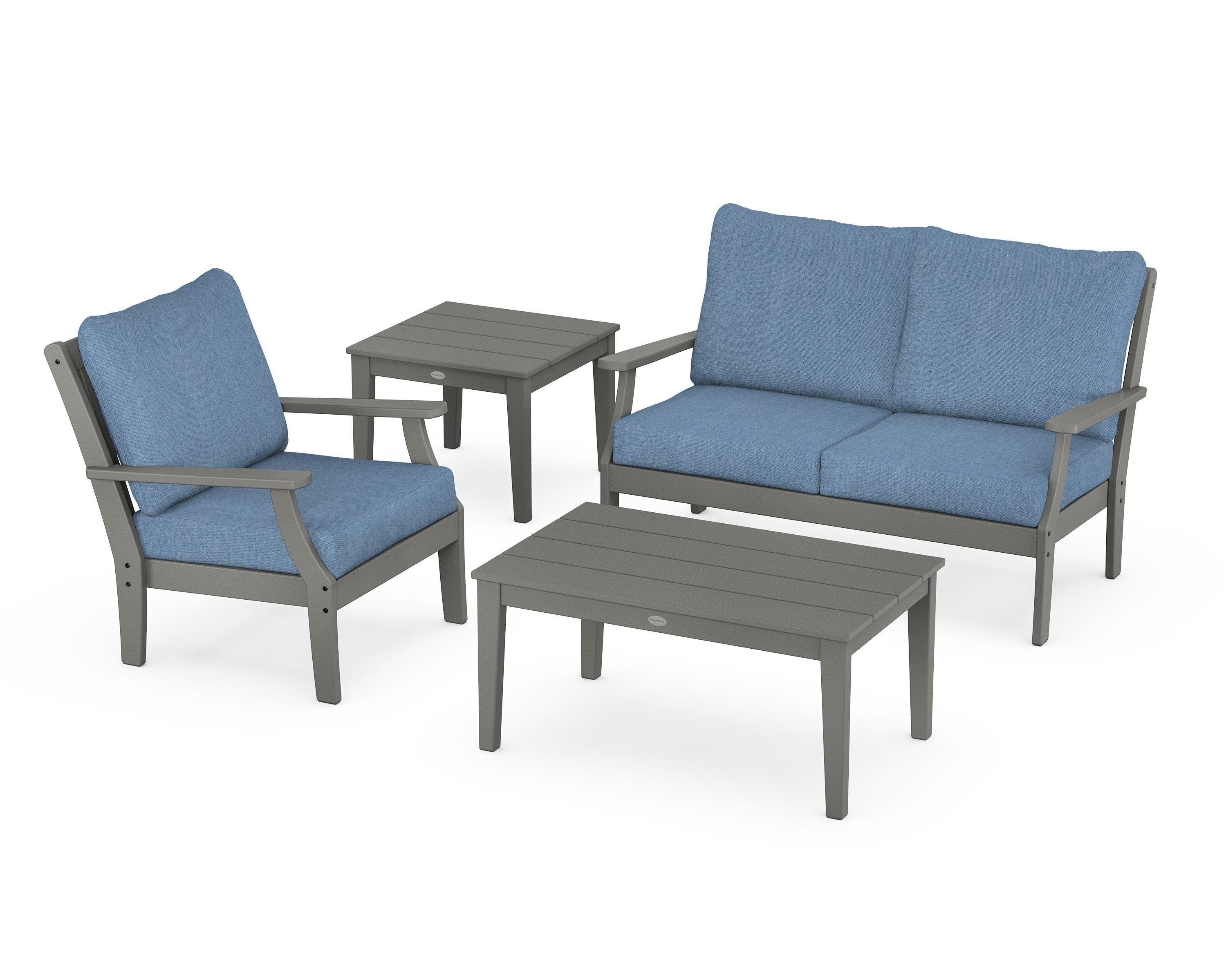 POLYWOOD® Braxton 4-Piece Deep Seating Set in Slate Grey / Sky Blue