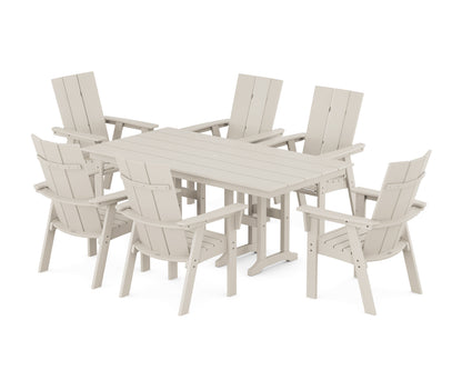 POLYWOOD® Modern Curveback Adirondack 7-Piece Farmhouse Dining Set in Sand