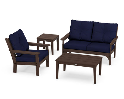 POLYWOOD® Vineyard 4-Piece Deep Seating Set in Mahogany / Navy