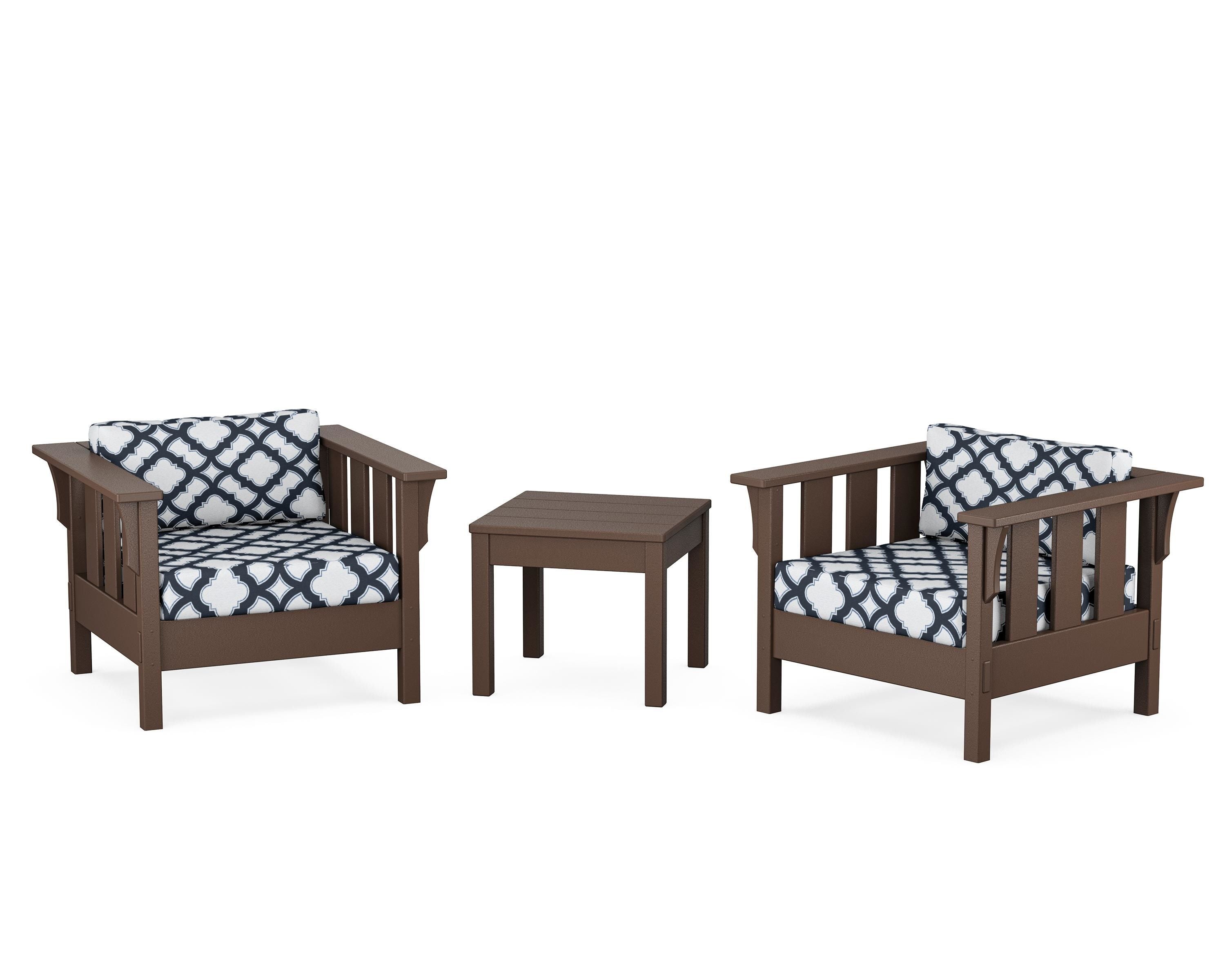 Martha Stewart by POLYWOOD® Acadia 3-Piece Deep Seating Set in Mahogany / Trellis Marine Indigo
