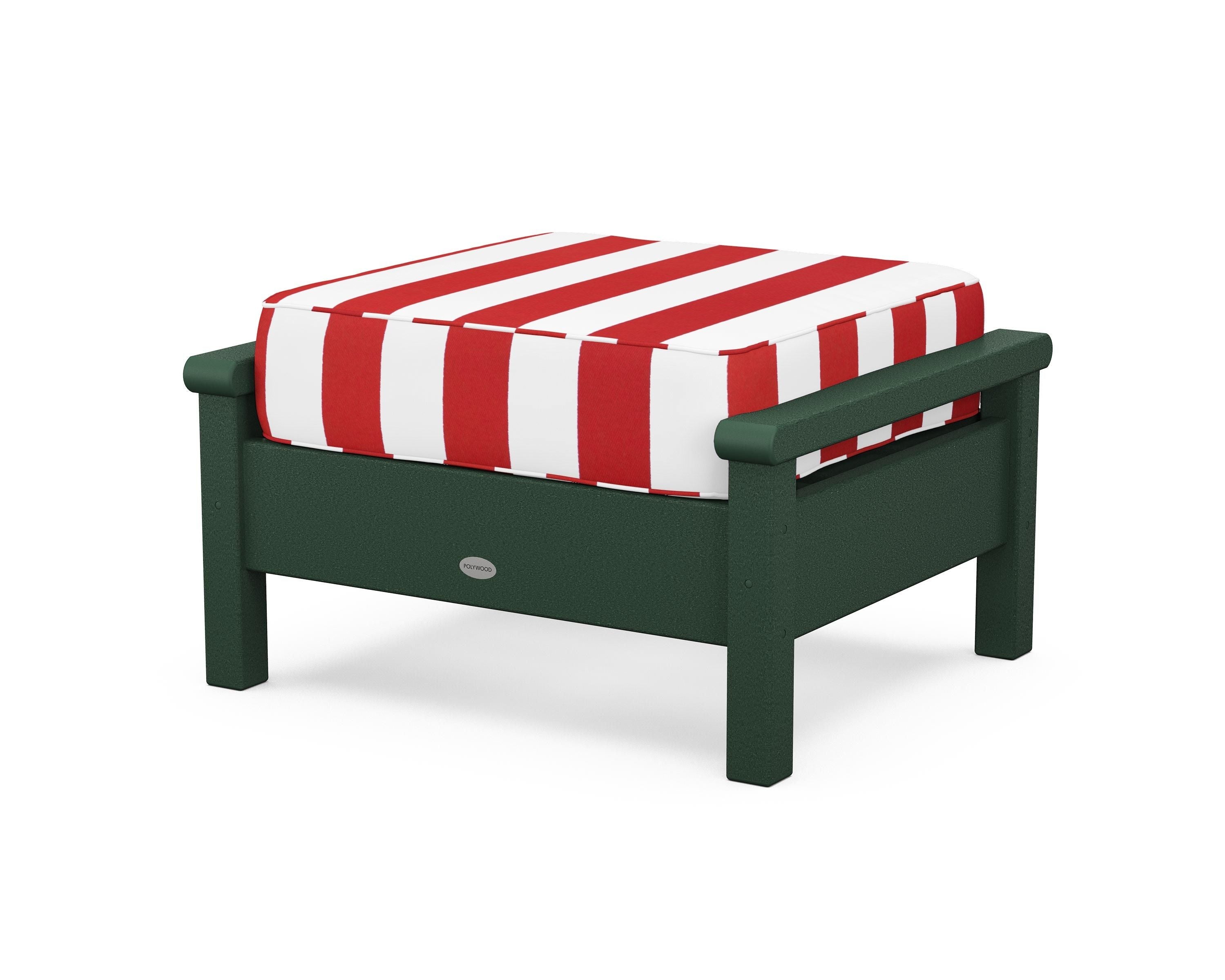 POLYWOOD® Harbour Deep Seating Ottoman in Green / Cabana Stripe Crimson