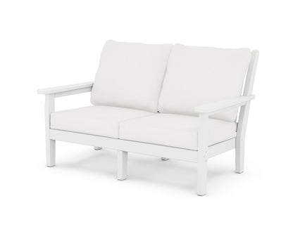 POLYWOOD® Chippendale Deep Seating Loveseat in White / Natural Linen