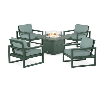 POLYWOOD® EDGE Sectional 5-Piece Deep Seating Set with Fire Pit Table in Green / Glacier Spa