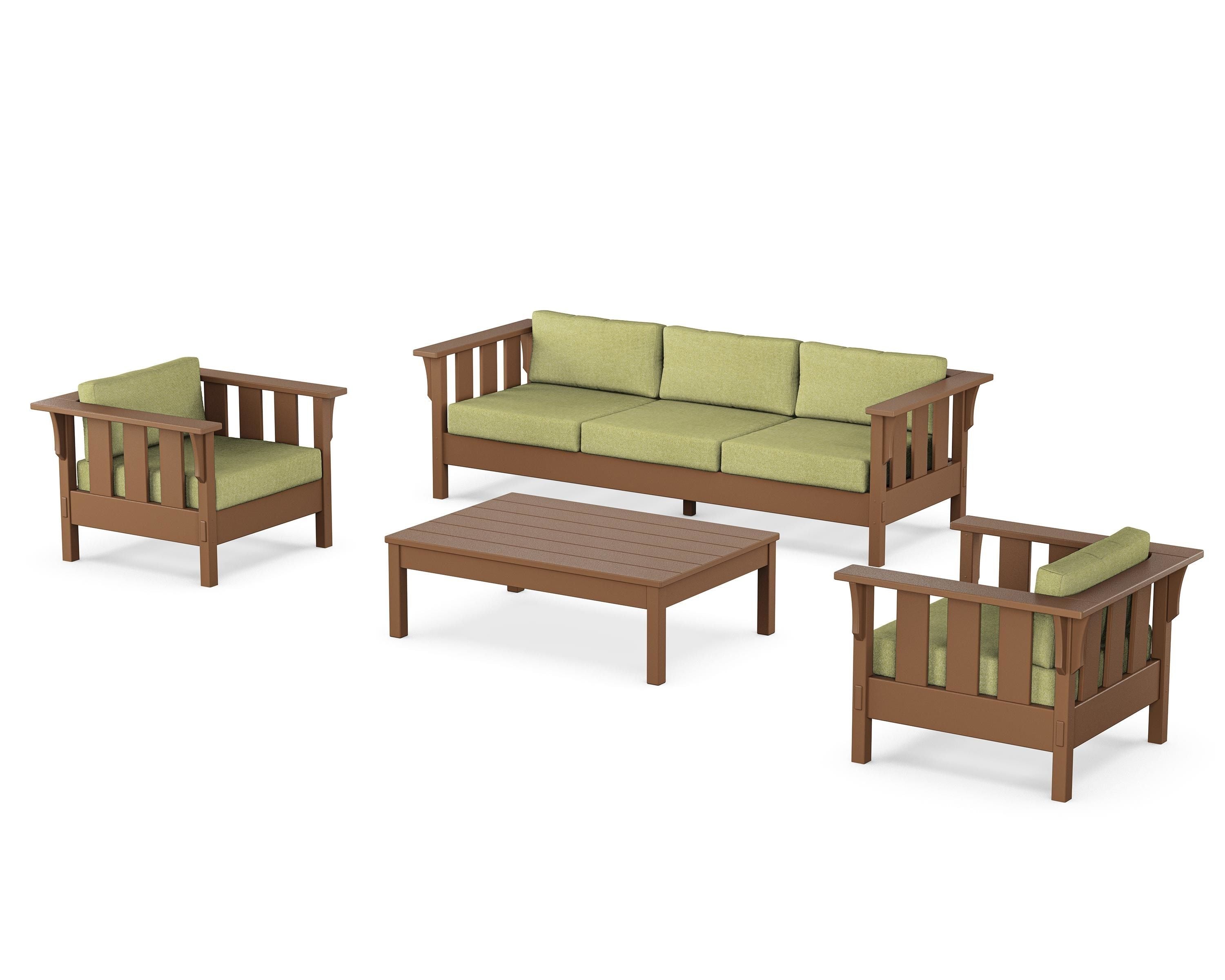 Martha Stewart by POLYWOOD® Acadia 4-Piece Deep Seating Set with Sofa in Teak / Chartreuse Boucle