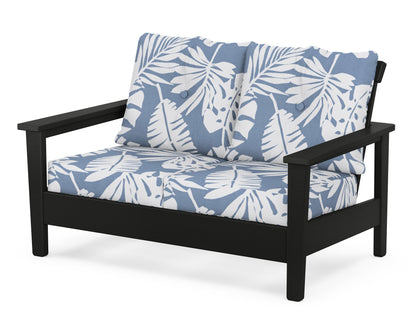 POLYWOOD® Prescott Deep Seating Loveseat in Black / Leaf Sky Blue