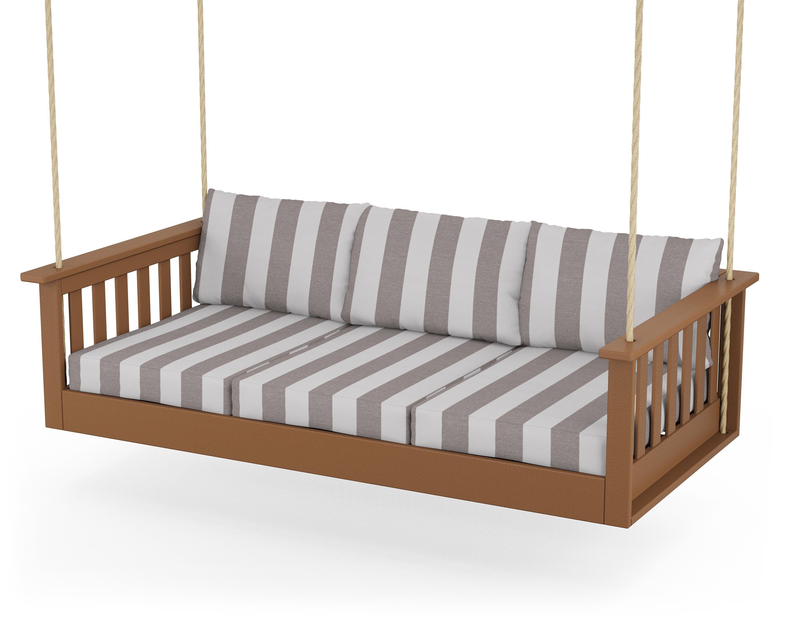 POLYWOOD® Vineyard Daybed Swing in Teak / Cabana Stripe Grey Mist