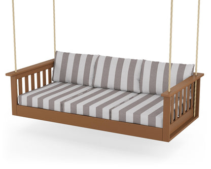 POLYWOOD® Vineyard Daybed Swing in Teak / Cabana Stripe Grey Mist