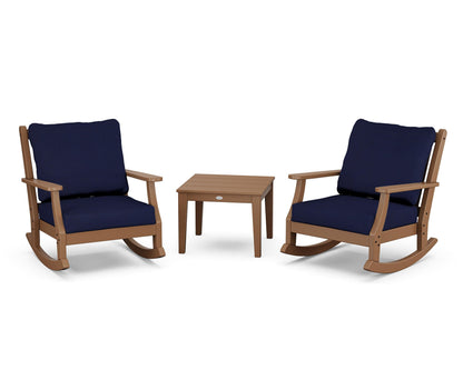 Country Living Wovendale 3-Piece Deep Seating Rocker Set in Teak / Navy