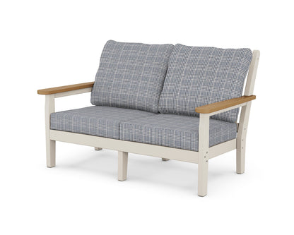 POLYWOOD® Chippendale Deep Seating Loveseat in Sand / Natural / Houndstooth Sky Blue