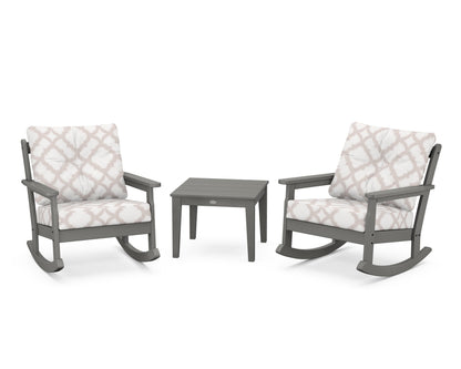 POLYWOOD® Vineyard 3-Piece Deep Seating Rocker Set in Slate Grey / Trellis Dune Burlap