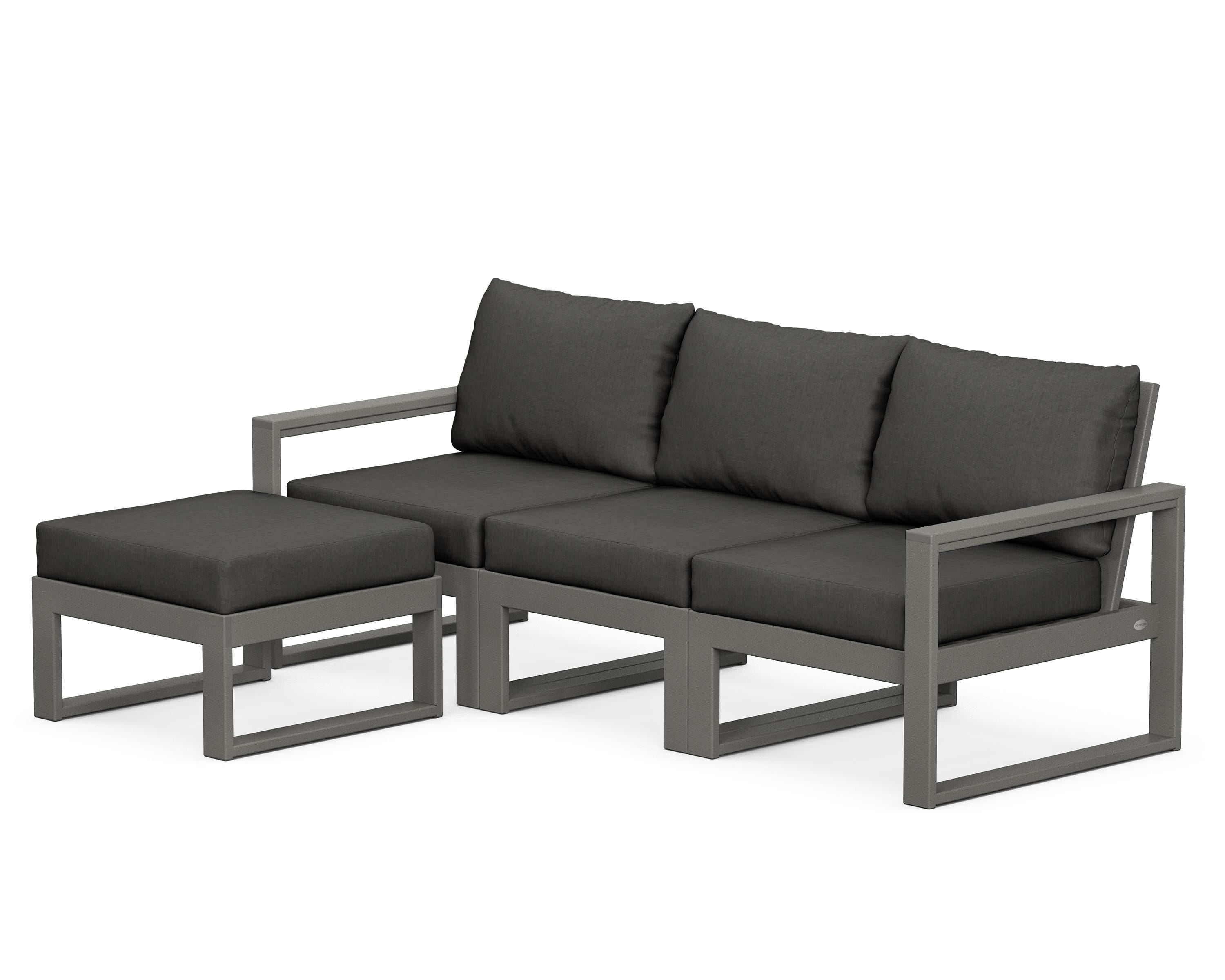 POLYWOOD® EDGE 4-Piece Modular Deep Seating Set with Ottoman in Slate Grey / Spectrum Carbon