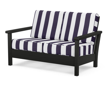 POLYWOOD® Harbour Deep Seating Loveseat in Black / Cabana Stripe Navy