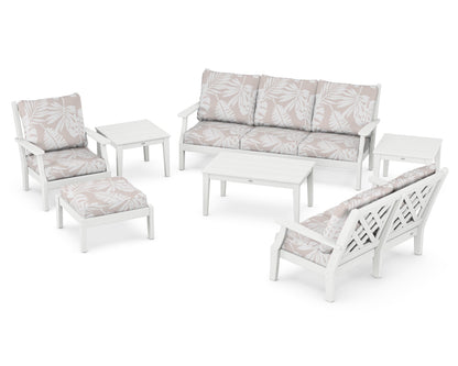 Country Living Wovendale 7-Piece Deep Seating Set in White / Leaf Dune Burlap