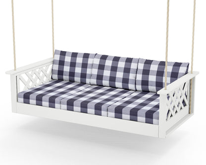 Country Living Wovendale Daybed Swing in White / Buffalo Plaid Navy