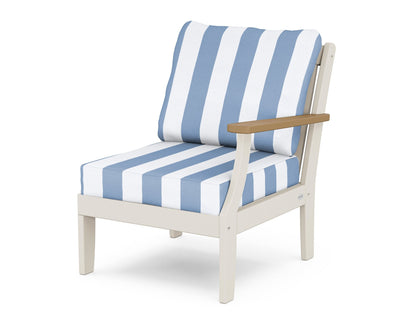 POLYWOOD® Braxton Modular Right Arm Chair in Sand / Natural / Cabana Stripe Sky Blue