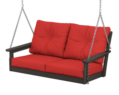 POLYWOOD® Vineyard Deep Seating Swing in Vintage Coffee / Crimson Linen