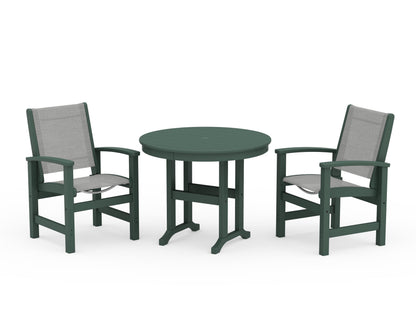 POLYWOOD® Coastal 3-Piece Round Dining Set in Green / Metallic Sling