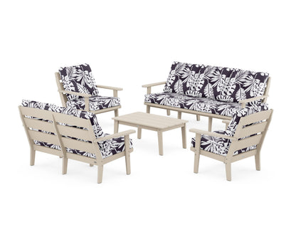 POLYWOOD® Lakeside 5-Piece Lounge Sofa Set in Sand / Leaf Navy