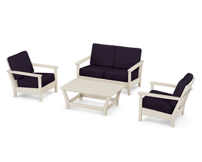 POLYWOOD® Harbour 4-Piece Deep Seating Set in Sand / Navy Linen