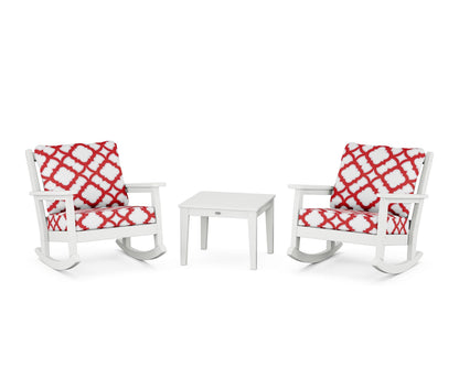 POLYWOOD® Chippendale 3-Piece Deep Seating Rocker Set in White / Trellis Crimson