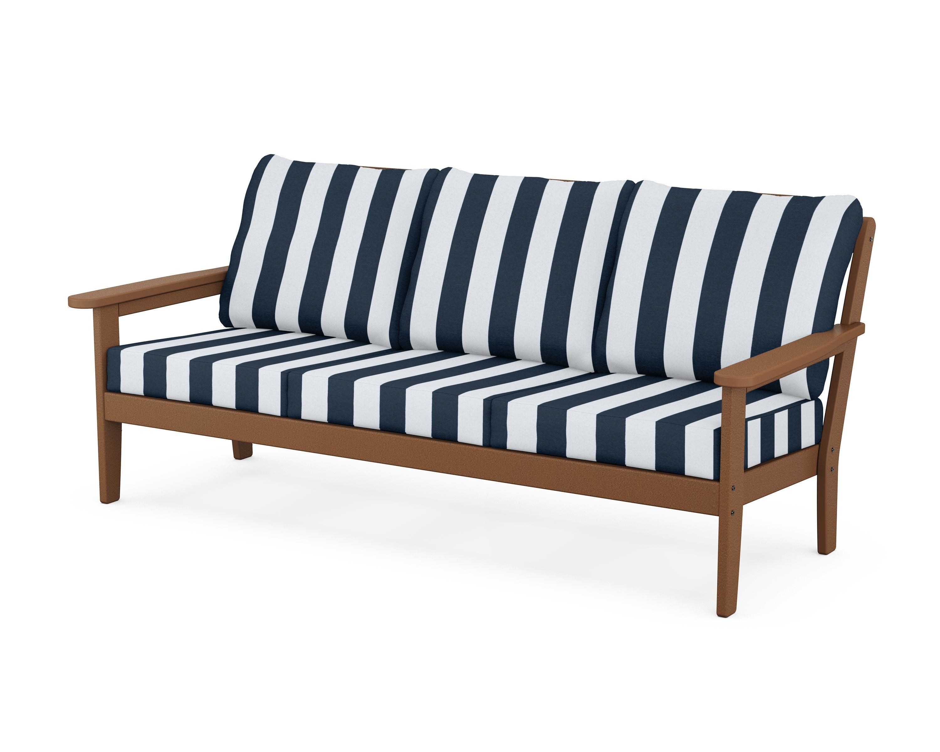 Country Living Cottage Deep Seating Sofa in Teak / Cabana Stripe Marine Indigo
