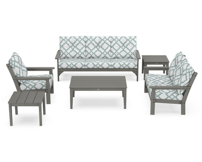 POLYWOOD® Vineyard 6-Piece Deep Seating Set in Slate Grey / Trellis Glacier Spa