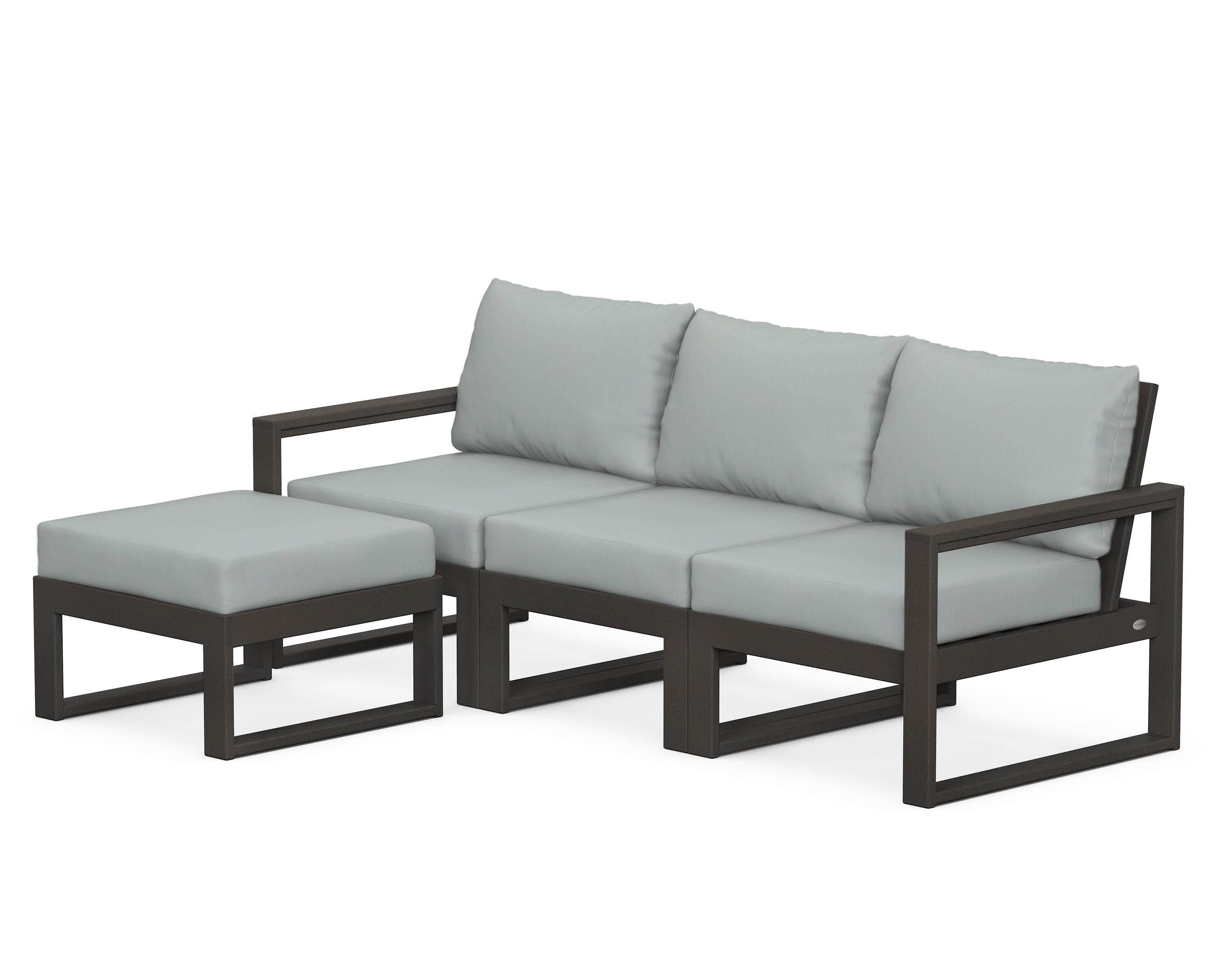 POLYWOOD® EDGE 4-Piece Modular Deep Seating Set with Ottoman in Vintage Coffee / Spa