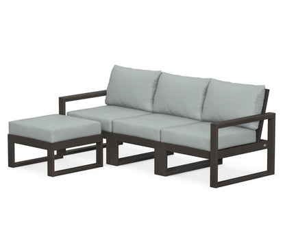 POLYWOOD® EDGE 4-Piece Modular Deep Seating Set with Ottoman in Vintage Coffee / Spa