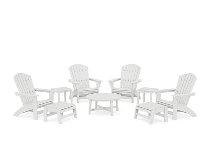 POLYWOOD® Nautical Grand Adirondack 9-Piece Conversation Set in White
