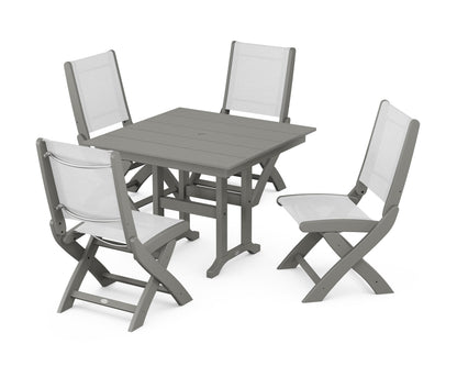 POLYWOOD® Coastal Folding Side Chair 5-Piece Farmhouse Dining Set in Slate Grey / White Sling